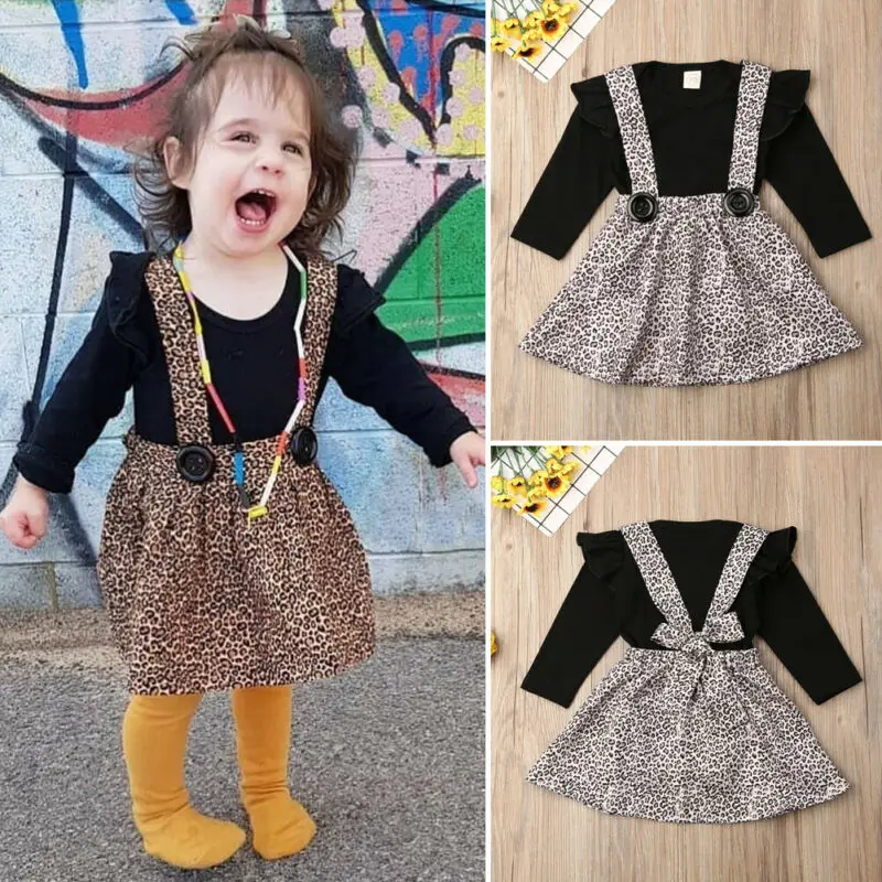 Emmababy, детская одежда для маленьких девочек одежда с длинным рукавом ползунки с оборками на пуговицах с леопардовым принтом платье с нагрудником модная одежда комплект