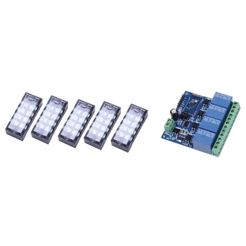 

5 Pcs Dual Row 4 Position Covered Screw Terminal Block Strip & 1x 12V 4CH Remote Control Switch Bluetooth Relay Module