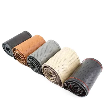 

DIY Genuine Leather Car Steering Wheel Cover Soft Anti slip 100% Cowhide Braid With Needles Thread 36 38 40 cm Size