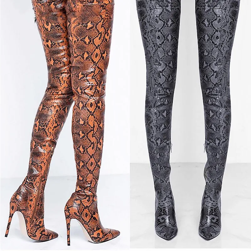 

Stylesowner Thigh High Over the Knee Boots Women Shoes Snakeskin Pointed Toe Super Thin High Heels Long Boots Bottine Femme