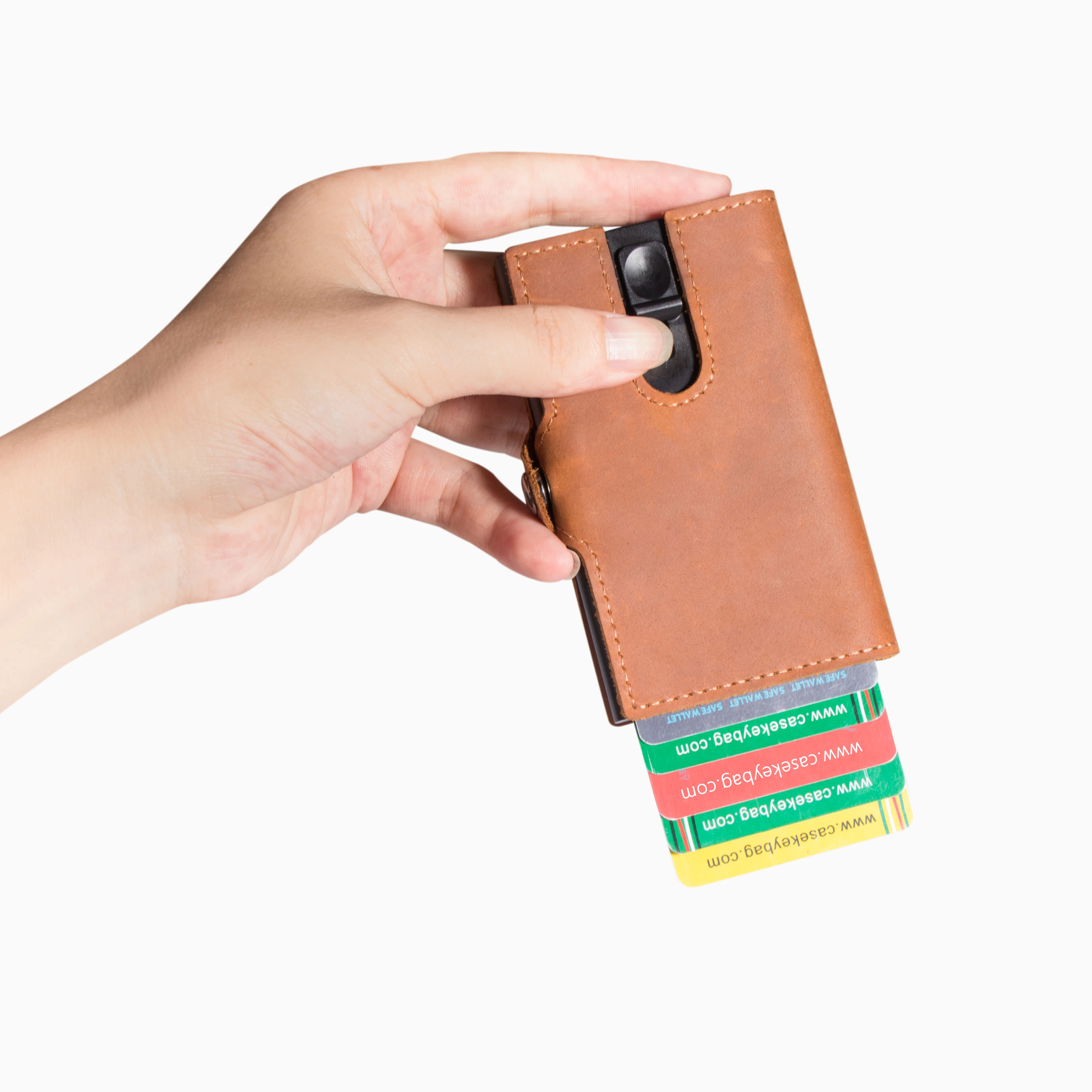 Male Woman Classic Leather Wallet RFID Anti-theft Purse Aluminum Box Card Holder Bag With Money Clip Coin Pocket