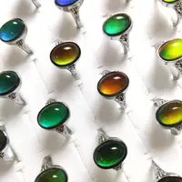 10/30/60pcs/lot Vintage Retro Color Change Mood Ring Oval Shape Emotion Feeling Changeable Ring For Men & Women Unique Jewelry 2