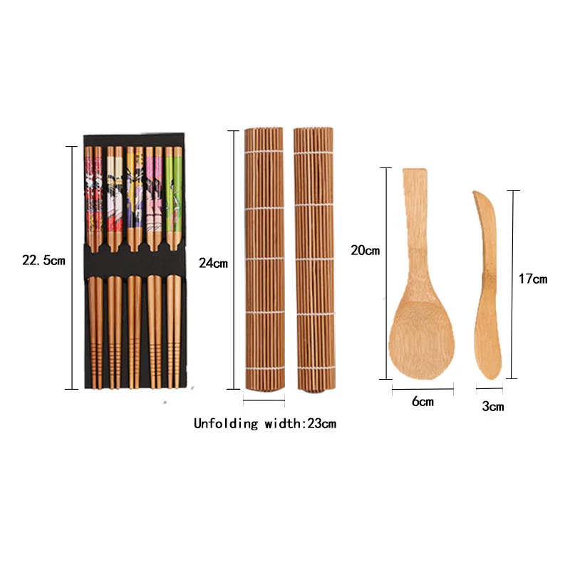 Набор для приготовления суши, бамбука, суши-комплект в комплекте, 2 коврика, 5 пар палочек для еды, весло, 1 комплект - Цвет: D