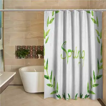 

Watercolor Professional Shower Curtain Wreath of Leaves Natural Imagery Ecological Design Spring is Coming Artwork Decorative