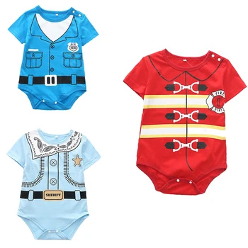 

Newborn Baby Rompers Toddler Sheriff Police Firemen Cosplay Onesie Infant Boys Girls Cartoon Costume Photography Clothes