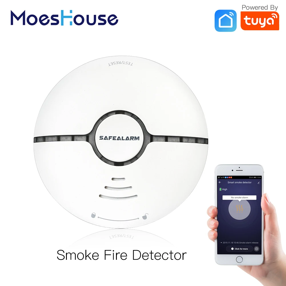 WiFi Smart Smoke Fire Alarm Sensor Detector Home Security System Battery-powered  Alarm Wireless Smart Life Tuya  App Control