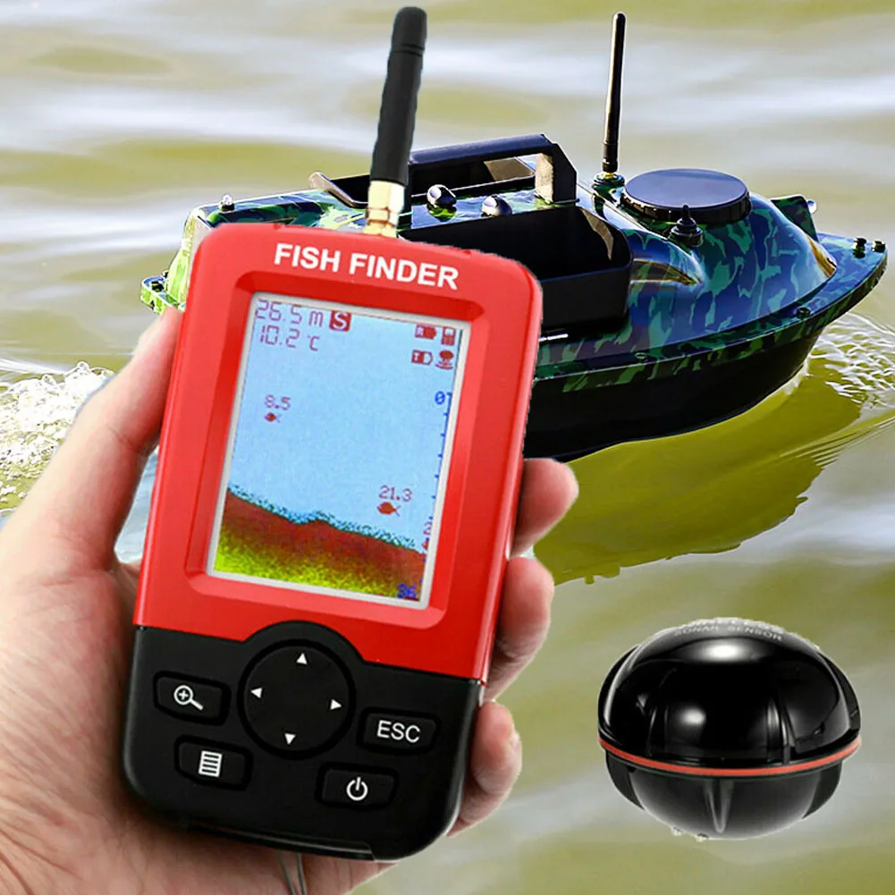 US $55.99 Portable Depth Locator Fish Finder with 100M Wireless Sonar Sensor Echo Sounder Fishfinder LCD Display Waterproof Sea Fishing