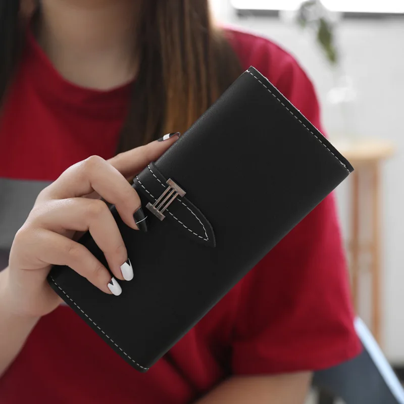 Women's H Wallet Leather Clutch purse wholesale Solid Color Drawstring Long 3 Fold 2021 Spring New Model Universal Style | Багаж и