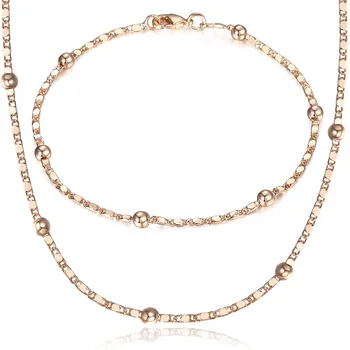 Thin 585 Rose Gold Jewelry Set for Women Marina Bead Link Chain Bracelet Necklace Set Woman Party Wedding Jewelry Gifts CS09