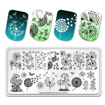 

Beautybigbang 12*6cm New Stamping Plates Flower Dandelion Style Butterfly Image Stainless Steel Stencil Nail Art Template