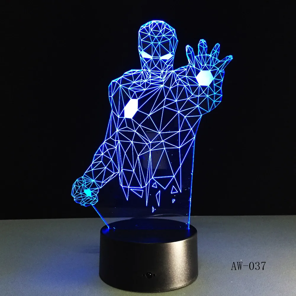 Крутой герой Marvel Железный человек половина светодиодный 3d-ночник настольная лампа многоцветный RGB luminaria Рождество Домашний Декор дети подарок игрушки 37
