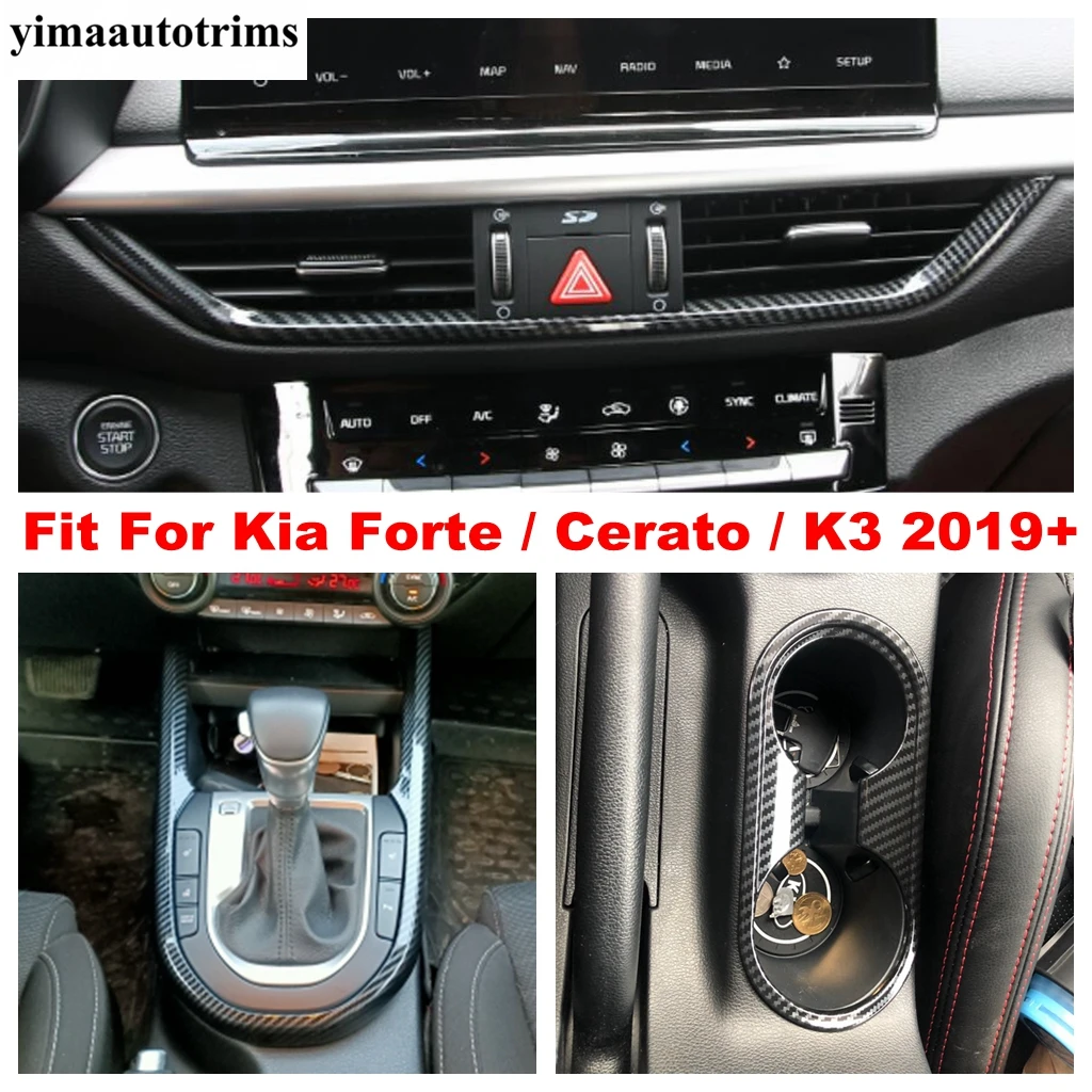 

For Kia Forte / Cerato / K3 2019 - 2023 Central Warning Light Strip Shift Gear Water Cup Holder Cover Trim Carbon Fiber Interior