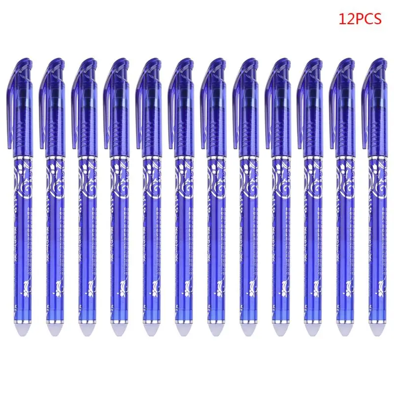 

12 pcs Luxury Erasable 0.5mm Gel Pen Blue ink Slim Ballpoint Writing Tool Supply