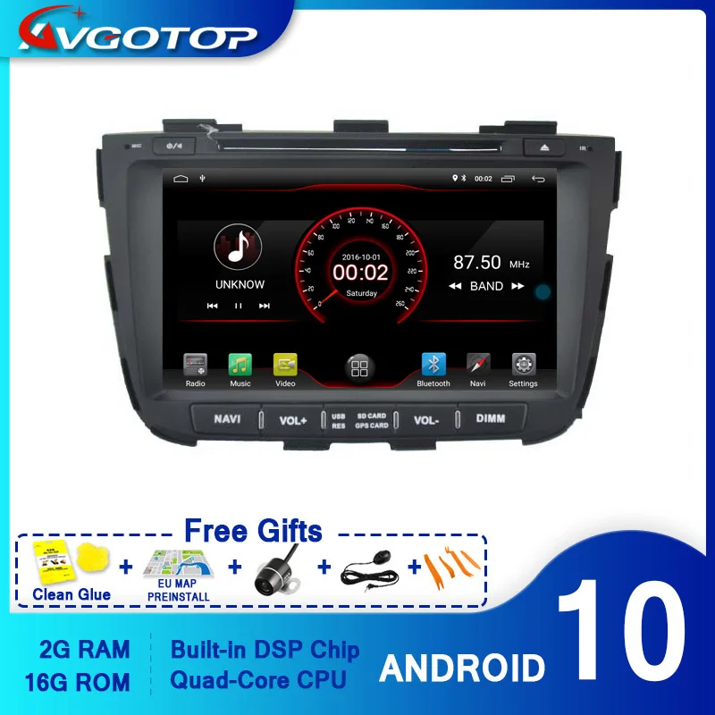 Автомагнитола AVGOTOP Android 10 GPS DVD-плеер для KIA SORENTO 2013 Wi-Fi Bluetooth автомобильная