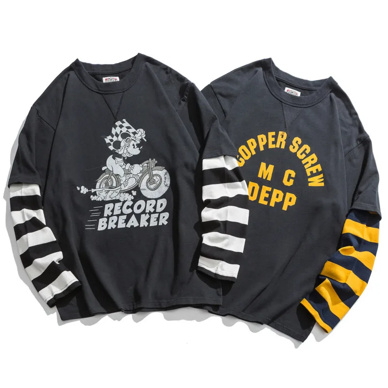 2019 Spring And Autumn New Casual Contrast Color Striped Letters Printed Long-sleeved Round Neck T Shirt Loose Trend Cotton 2019 Spring And Autumn New Casual Contrast Color Striped Letters Printed Long-sleeved Round Neck T Shirt Loose Trend Cotton