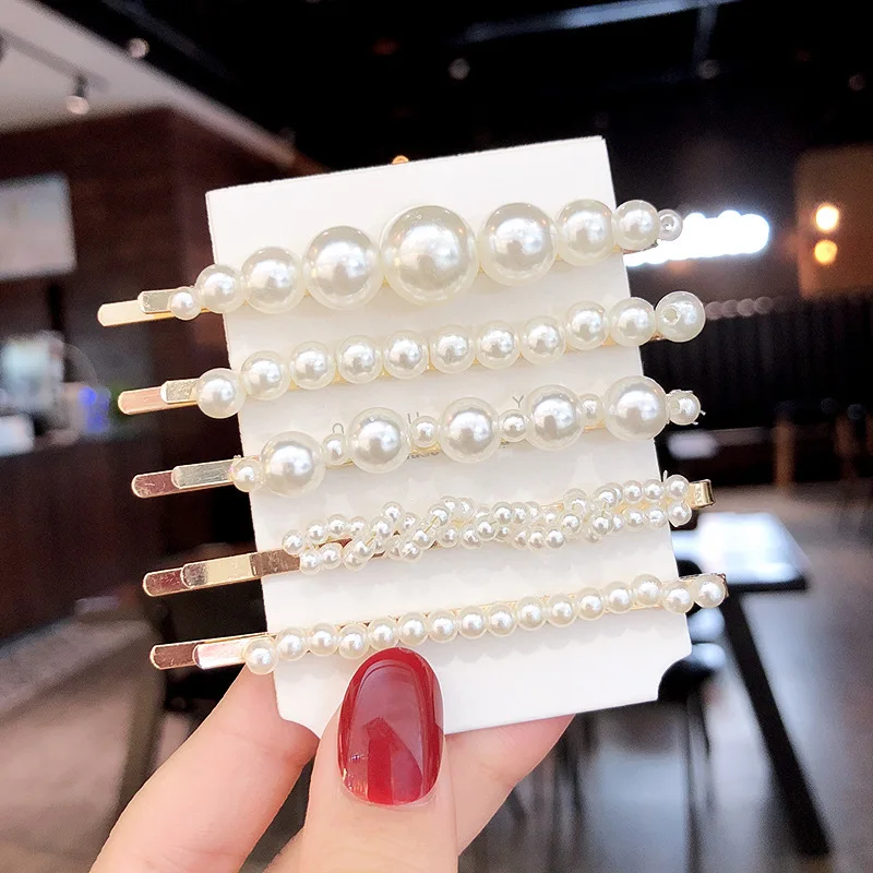 Accessories For Women S Hair.5 Pieces Fashion White Side Clip Imitation Pearls Hair Clip Set ...