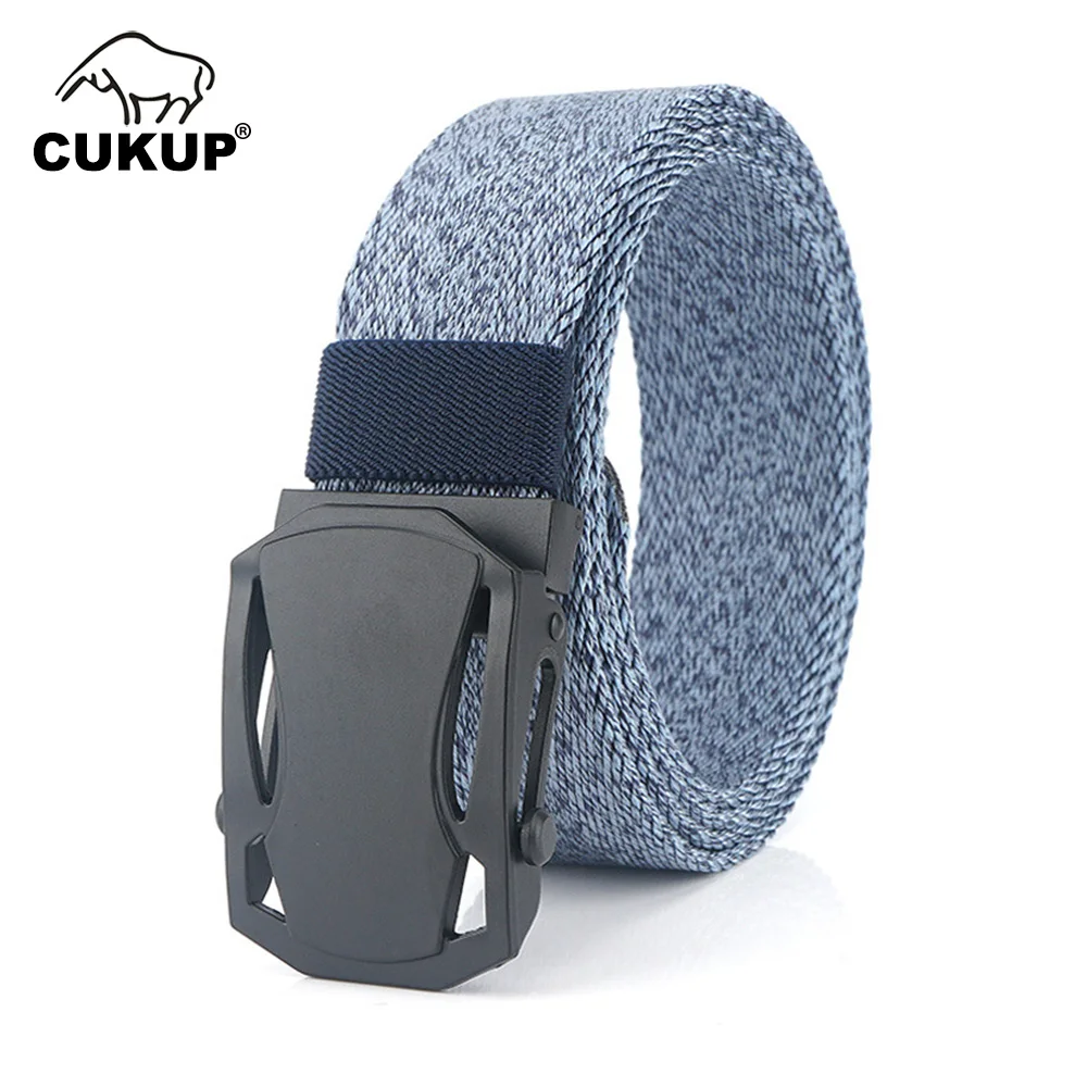 CUKUP 2022 New Design Men's Quality Blue Nylon Belts Unique Black Zinc Alloy Buckles Metal Colours Canvas Belt for Men CBCK195