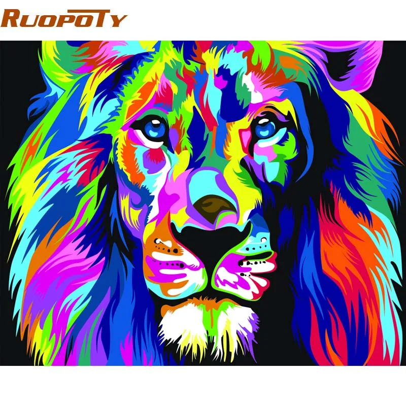 

RUOPOTY Frame Picture Colorful Lion Animals DIY Painting By Numbers Kit Canvas By Numbers For Home Decor Unique Gift Wall Arts