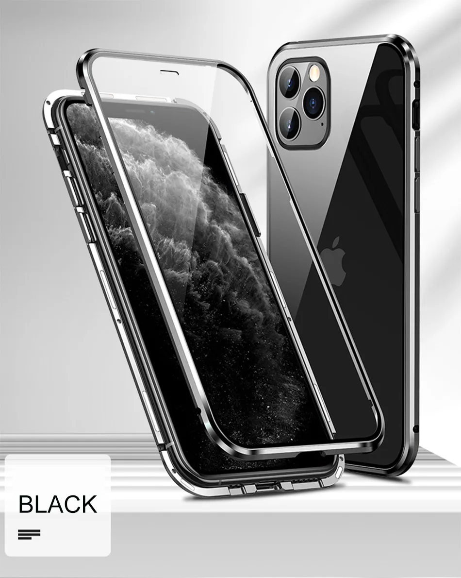 Роскошный 360 магнитный металлический чехол для телефона для IPhone 11 Pro X XR XS Max Магнитный чехол для IPhone 8 7 6S Plus двусторонний стеклянный чехол