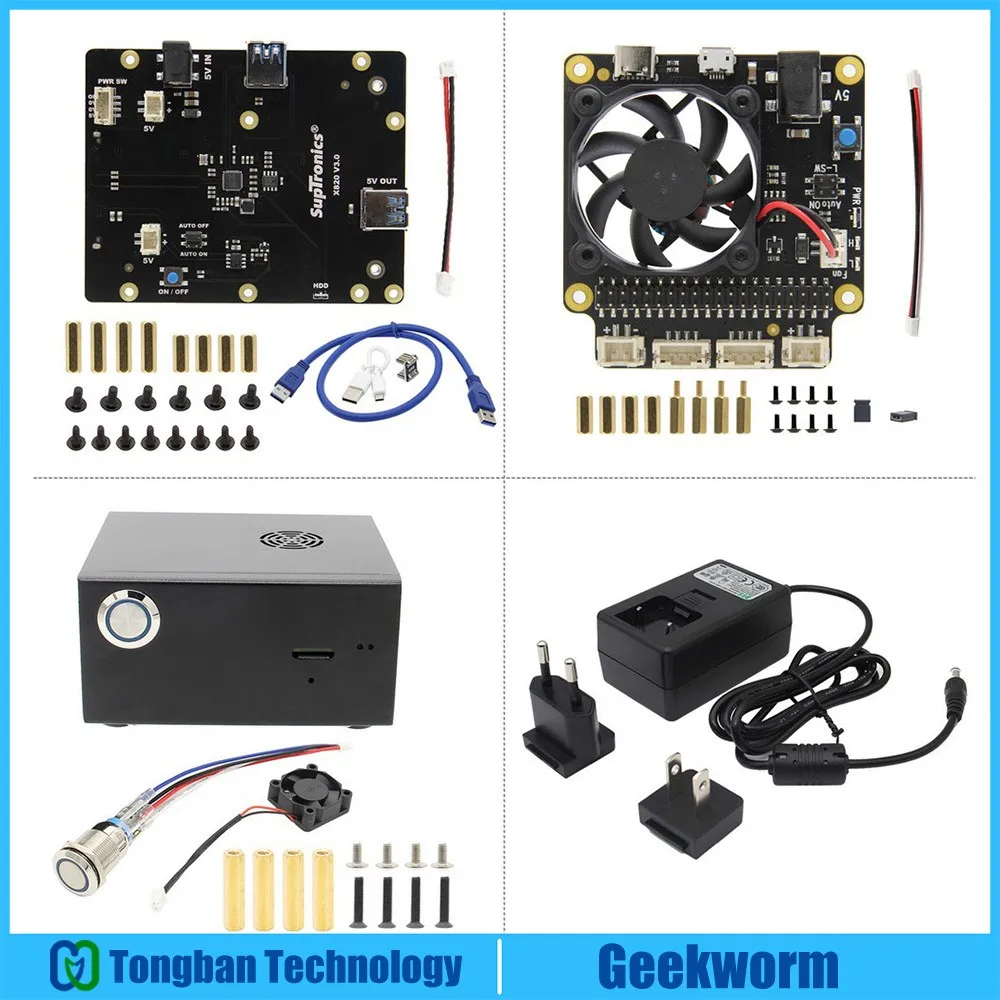 Raspberry Pi X820 2," SATA плата для хранения+ X735 плата управления питанием+ блок питания+ металлический чехол для Raspberry Pi 3B+/3B/ROCK64