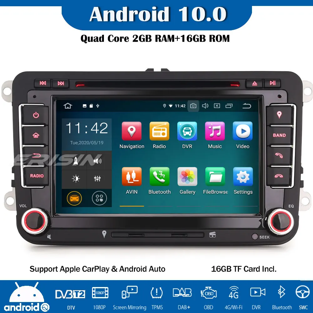 Erisin Android 10 0 Авто радио GPS DAB + OPS CarPlay Wifi DVD OBD для VW Passat Polo Golf 5/6 Tiguan Caddy EOS