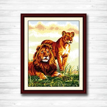 

Accompanying lion mascot animal DIY Painting Counted Printed on canvas DMC 14CT 11CT Cross Stitch Needlework Kits Embroidery Set