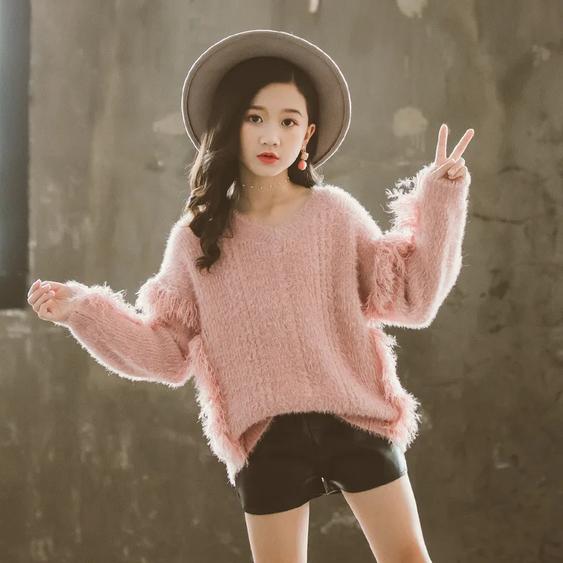 Новинка 2019 пуловер для девочек на осень и зиму модный утепленный свитер