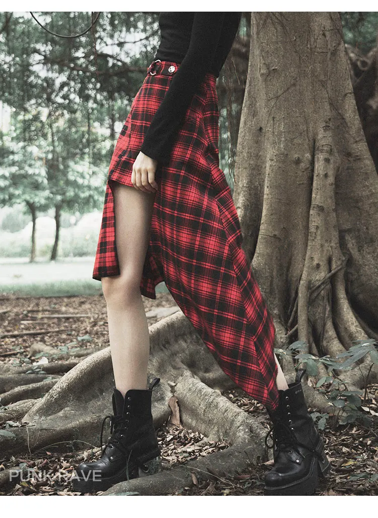 Punk Rave Women's Plaid Irregular Skirt Female Section Rock Style A Word Casual Skirt