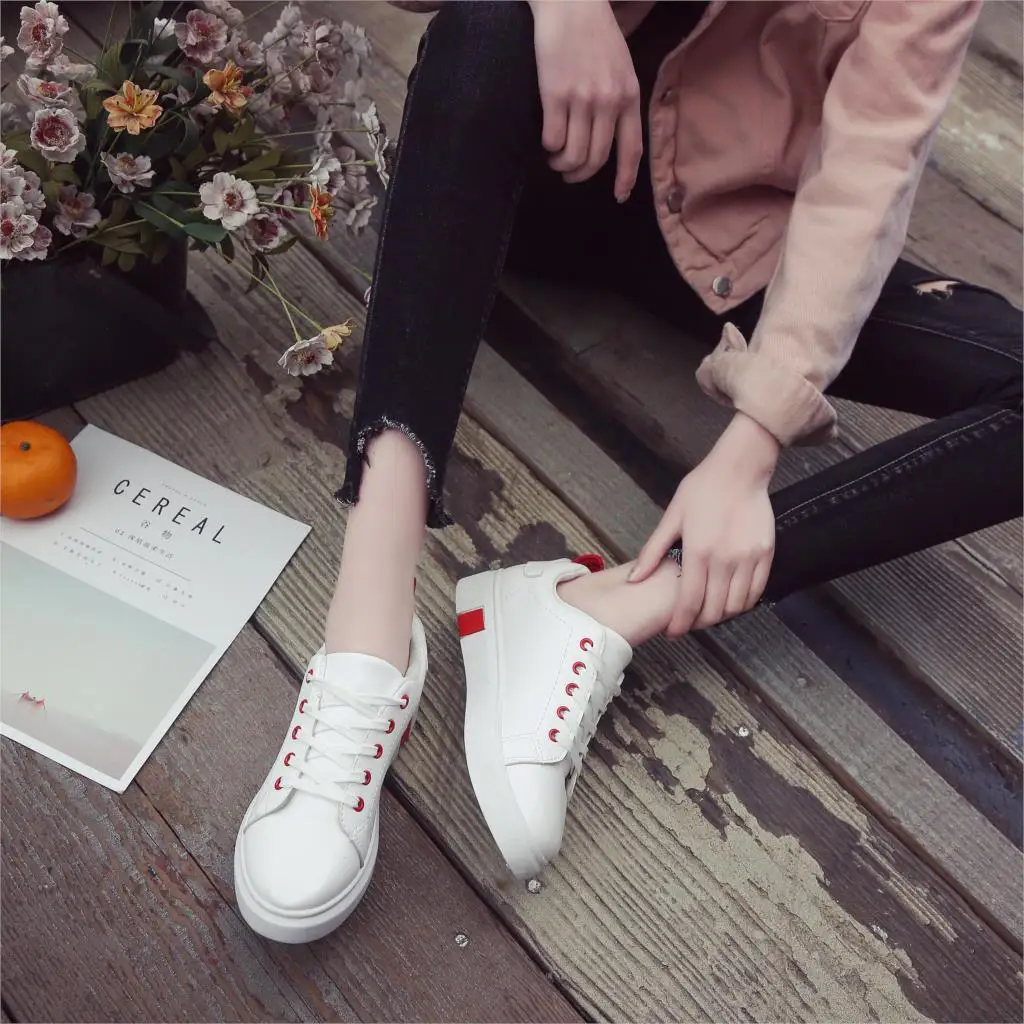 JODIMITTY Для женщин кроссовки дышащие CREEPERS обувь на плоской подошве, из искусственной кожи, кружевные туфли на высоком тонком каблуке на шнуровке, Повседневное белый tenis feminino с волнообразным краем; Zapatos De Mujer