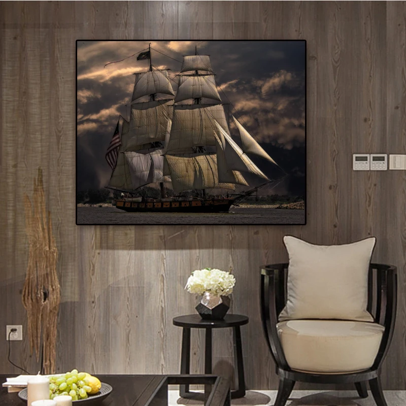 

RELIABLI Posters and Prints Canvas Painting Sailboat Ocean Wall Pictures for Living Room Cuadros Decorative Painting Unframed