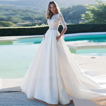 

LORIE Princess Wedding Dress Half Sleeves Elegant Appliqued A-Line Bride Dresses With Pockets Boho Wedding Gown 2021