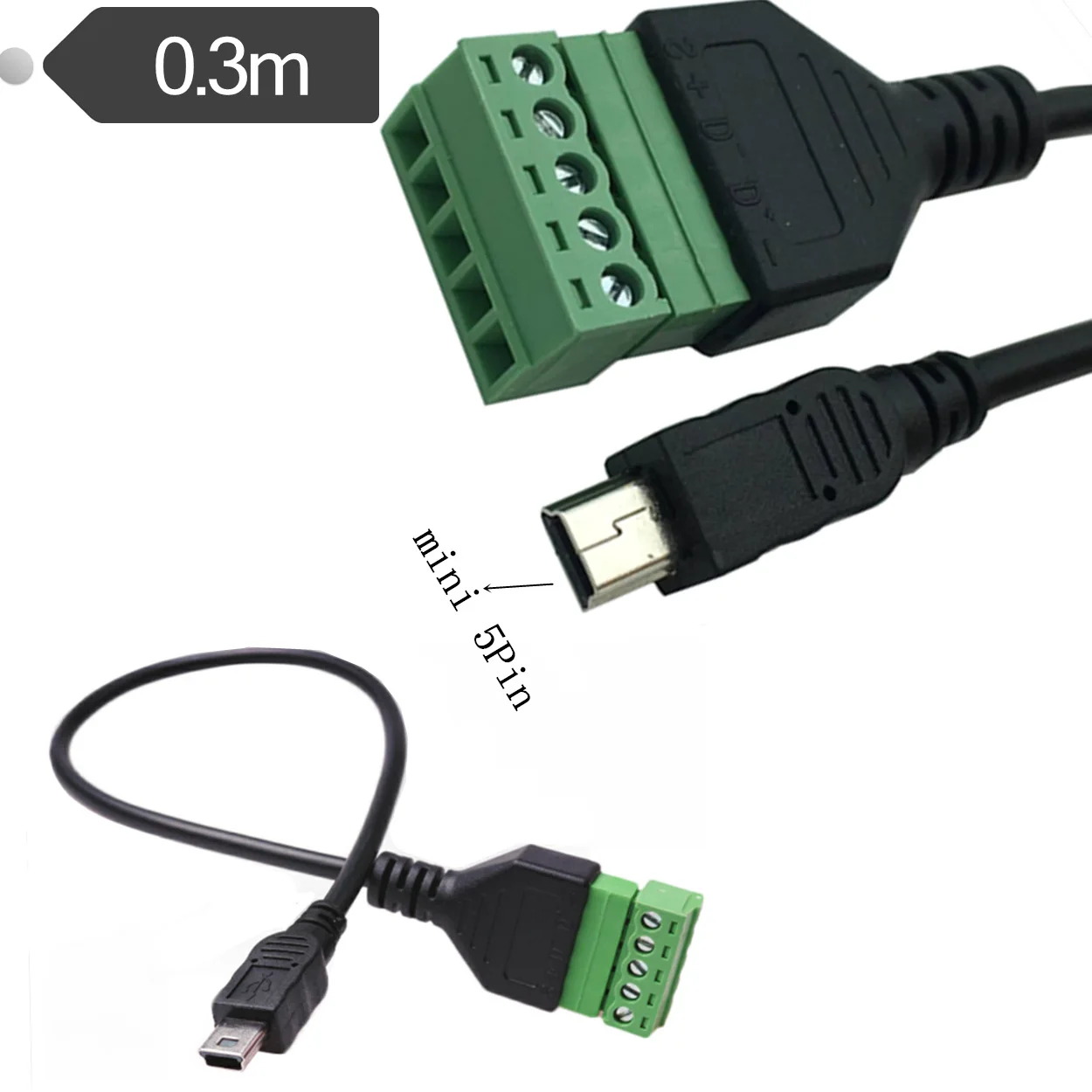 

USB 2.0 mini 5Pin Male to 5 Pin/Way Female Bolt Screw Shield terminals Pluggable Type Adapter cable 0.3m