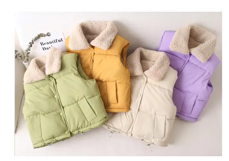 Winter Wool Kids Boys Infant Girl Clothing Toddler Thicken Solid Color Turn-down Collar Down Vest For 1-8 Y Kids Girls Clothes lightweight spring jacket