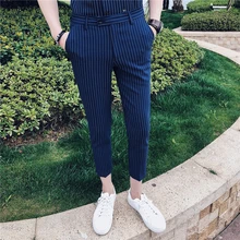 Летние удобные полосатые мужские повседневные брюки мужские брюки Модные мужские тонкие мужские брюки в деловом стиле микро-эластичный