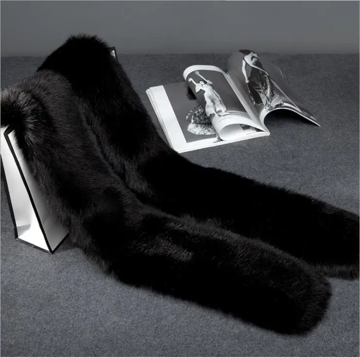 Дамский модный зимний шарф из искусственного меха, женский длинный шарф, плюшевый теплый шарф, один размер 180X15 см(70X5,9 дюйма - Цвет: Черный