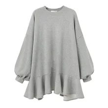 

2021 New Autumn Winter New Fashion Casual Women Short Dress Solid Color Wild Loose Plus Ruffled Dress Women Clothing Plus Size