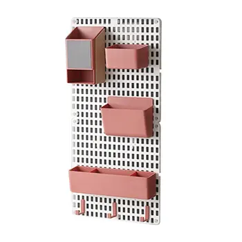 

Wall Mount Pegboard Combination Home Kitchen Storage Shelving Organizer No Punching Peg Board Rack