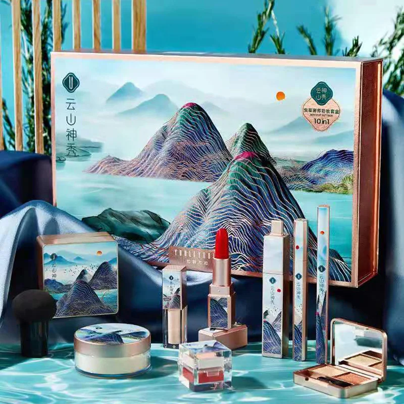 Makeup Cosmetic Set Oriental Beauty Lotus Pond Moonlight Gift Box Velvet Lipstick Ivory Concealer Eye Shadow Setting Powder eye makeup set makeup set lip makeup set makeup kit makeup gift box