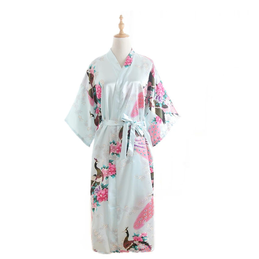15 видов цветов женское японское кимоно юката одежда для сна Павлин сатин тонкая Длинная Ночная рубашка халаты традиционная свободная одежда для взрослых - Цвет: Color14