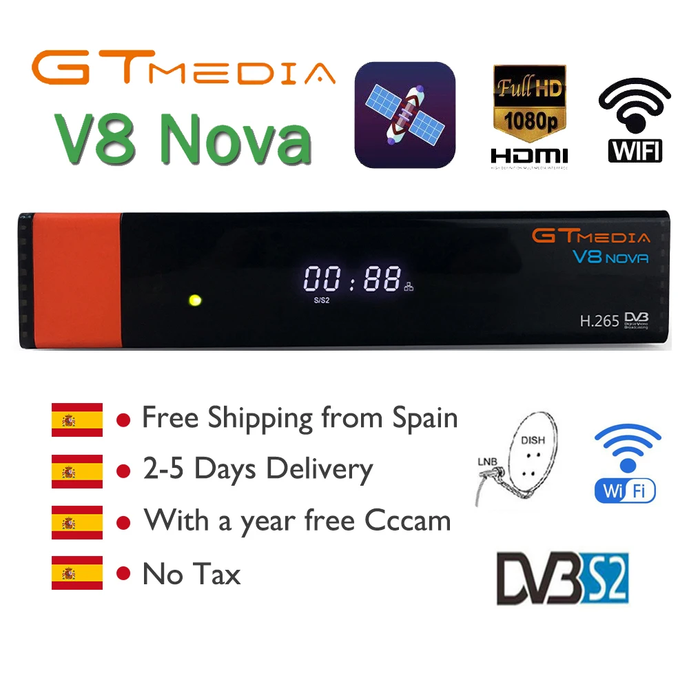 

DVB-S2 Freesat V8 Super Receptor gtmedia V8 nova Decoder DVB-S2 freesat Europe Cline for 1 Year Spain H.265 V8 Honor Receiver