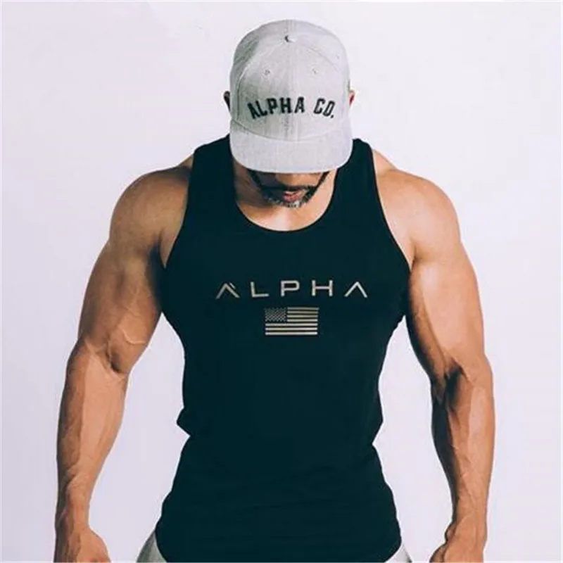 

ALPHA brand 2019 new arrival sportscholen Fitness Hooded Tank Top fashion heren kleding Losse ademende mouwloze shirts Vest