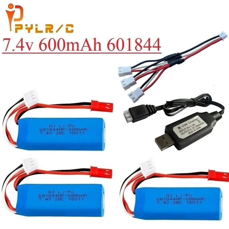 

Upgrade 7.4V 600mAh 601844 Lipo Battery with USB charger for WLtoys K969 K979 K989 K999 P929 P939 RC Car Parts 2s 7.4v Battery