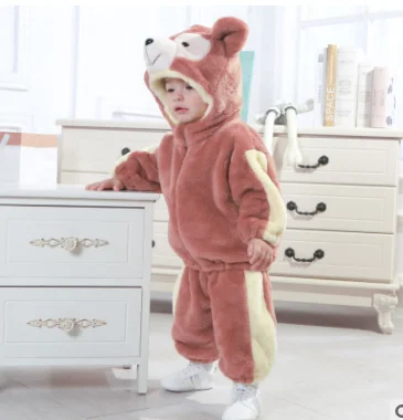 Комплект одежды для малышей флисовая куртка с рисунком+ штаны, медведь Даффи, комплект одежды для малышей осенне-зимний костюм, одежда модный костюм - Цвет: Розовый