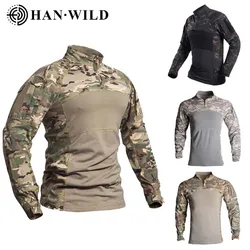 Camisa han moderna camuflada militar, roupa combate caça batom manga comprida justa traje do exército