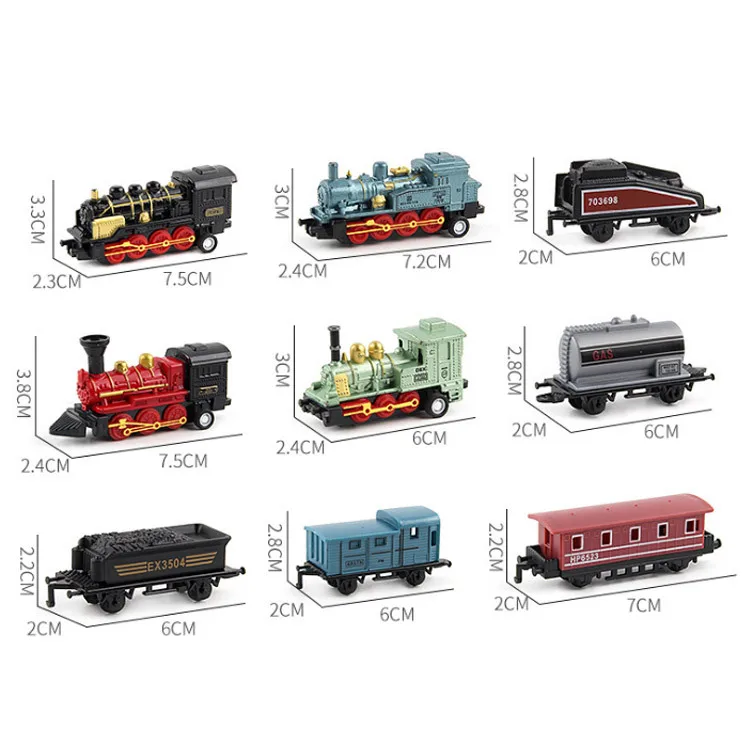 

High Quality Material Alloy Toy Car Vehicles Retro Steam Train Pull Back Model Train Kids Toys Set For Boys Gifts Party Birthday