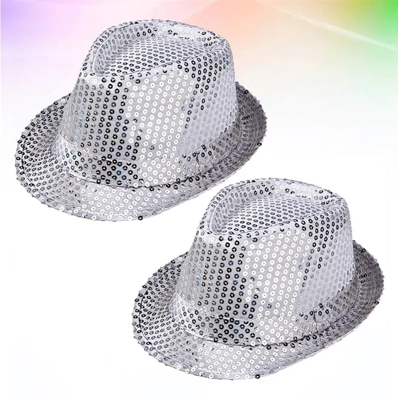 2 шт джазовая шляпа Seuquins топ шляпа мага костюм вечерние наряды Аксессуары для выступлений реквизит для взрослых детей(серебро