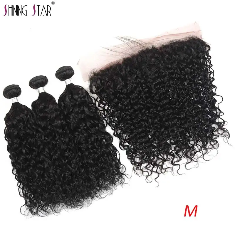 

Peruvian Water Wave 3 Bundles With Closure 13*4 Lace Front With Bundles Human Hair Weave Bundles With Closure Shining Star Remy