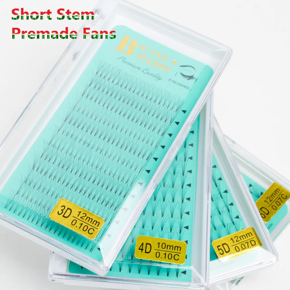 

BES Short Stem 1 Tray Premade Fanned 3D-6D 8-15mm C D Curl Russian Volume Lash Faux Mink Eyelash Extension Premade Fans Natural