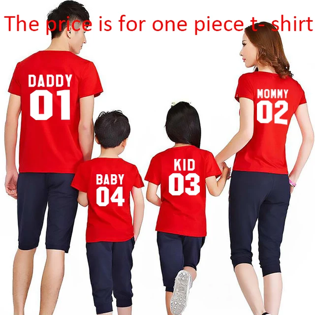 Family Matching Clothes  Family Look Cotton T-shirt DADDY MOMMY KID BABY Funny Letter Print Number Tops Tees Summer 1234Red white