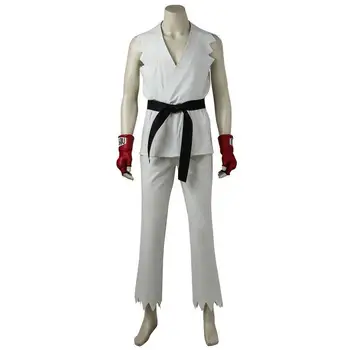 

In Stock Fighter V Ryu Cosplay Costume Hot Game Uniform Halloween Carnival Outfit White Top Pants Adult Men Full Set Male Xxl